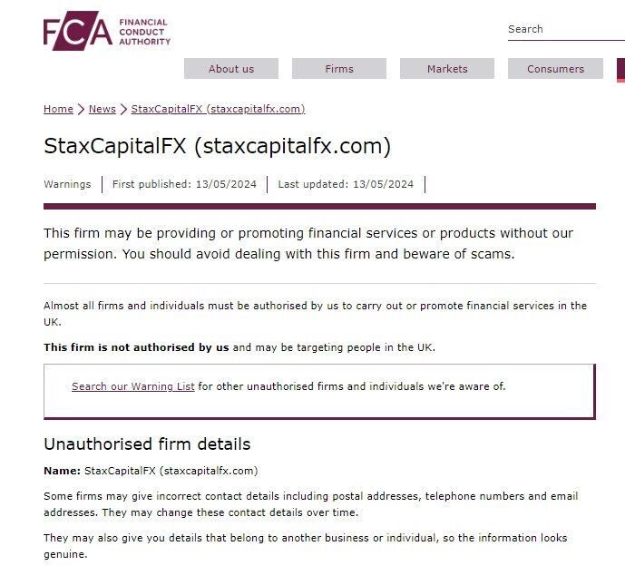 StaxCapitalFX брокер из черного списка