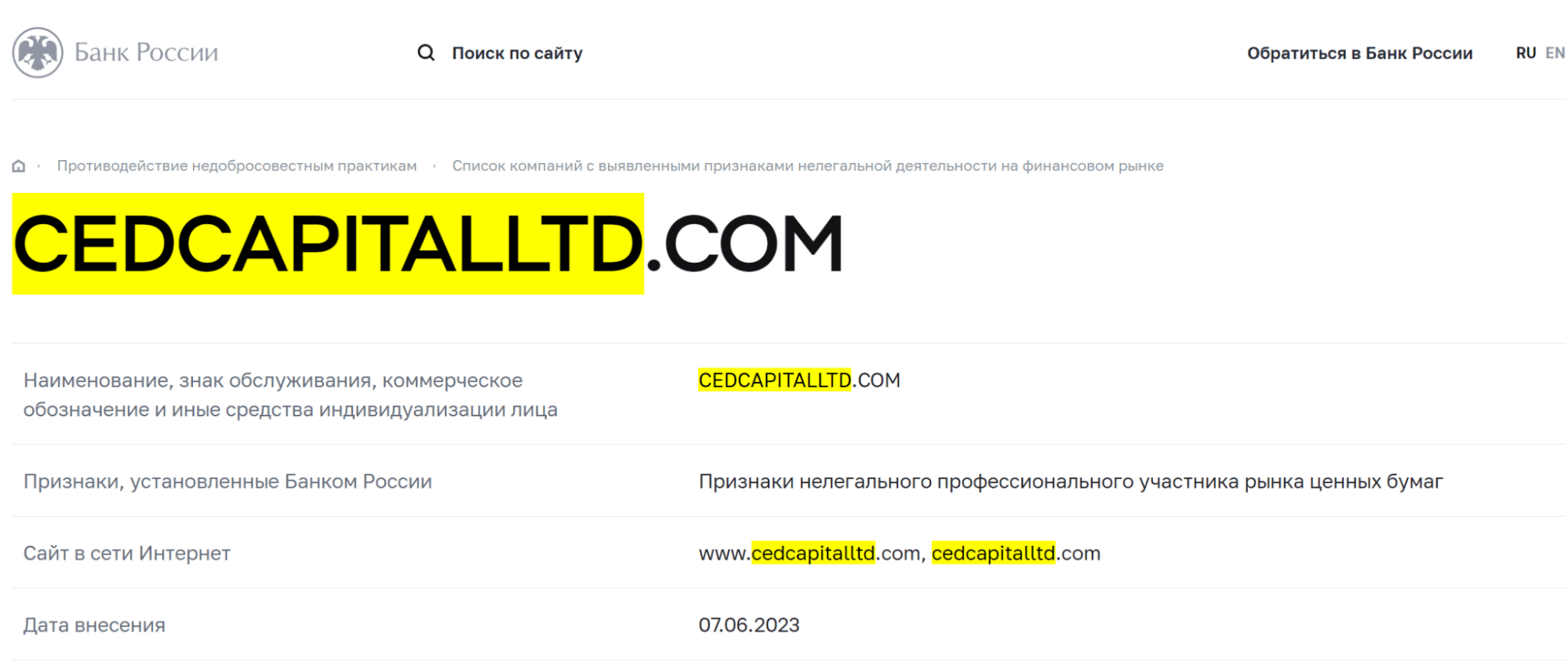 CED Capital Limited мошенники