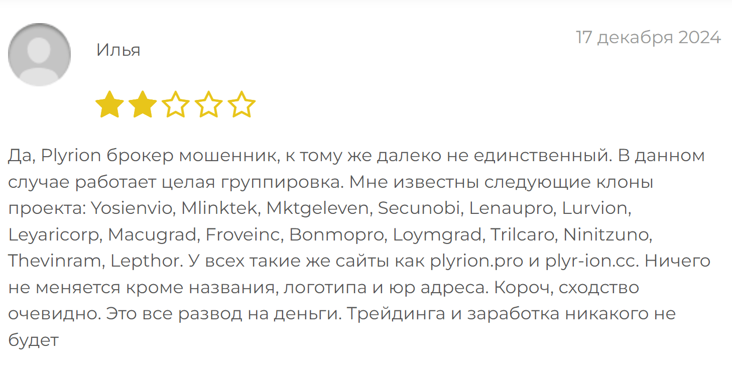 Plyrion жалоба