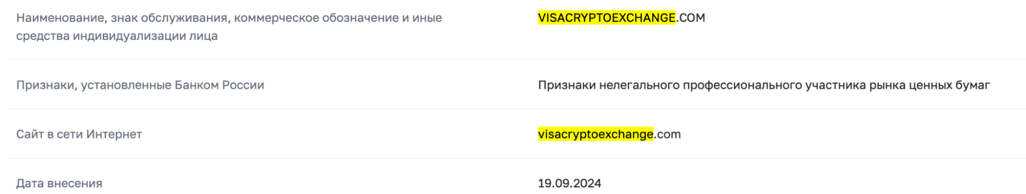 Visa Crypto Exchange скам