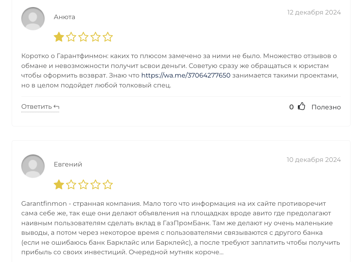 Garantfinmon отзывы
