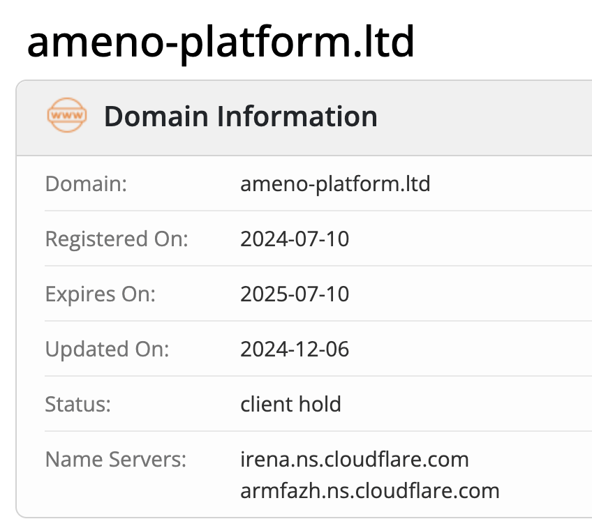 User Ameno Platform домен