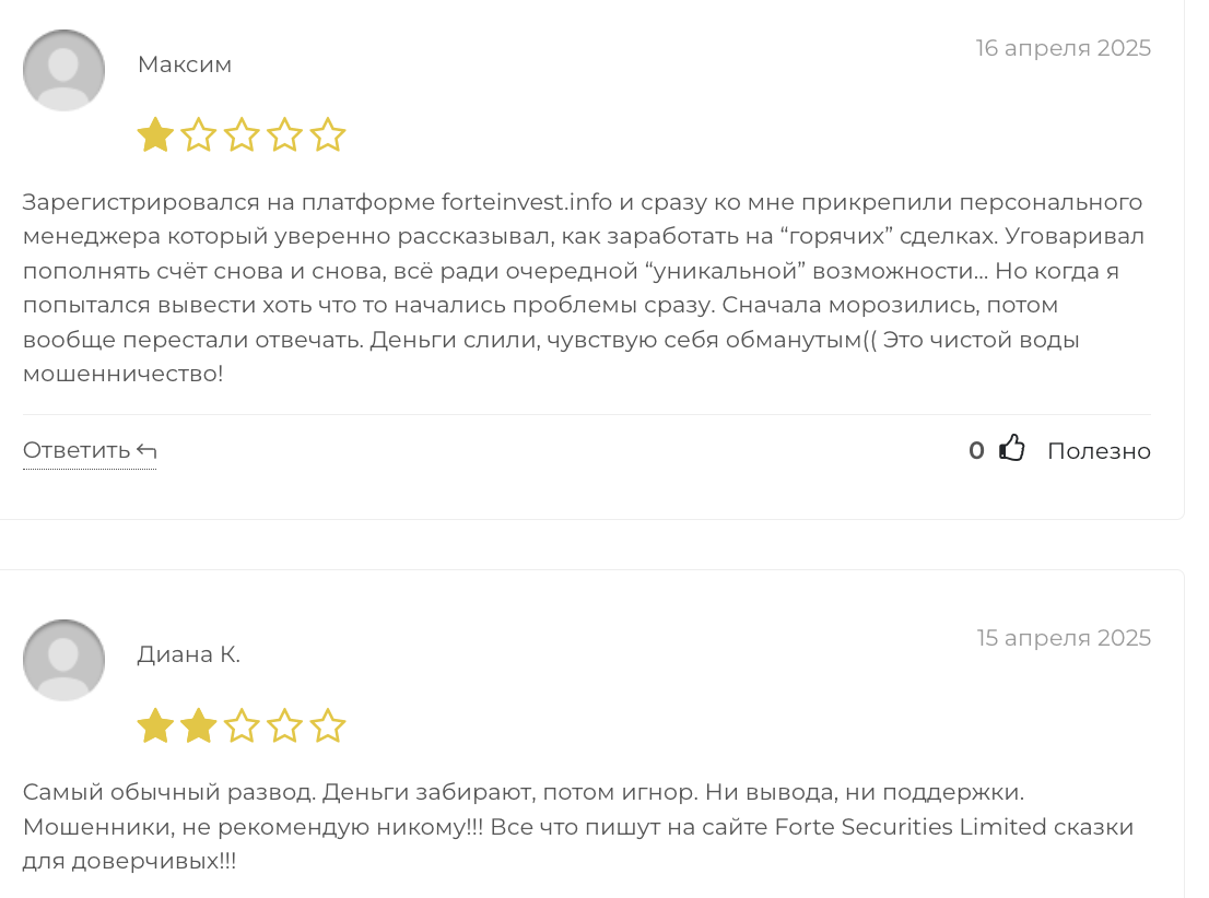 отзывы клиентов Forteinvest