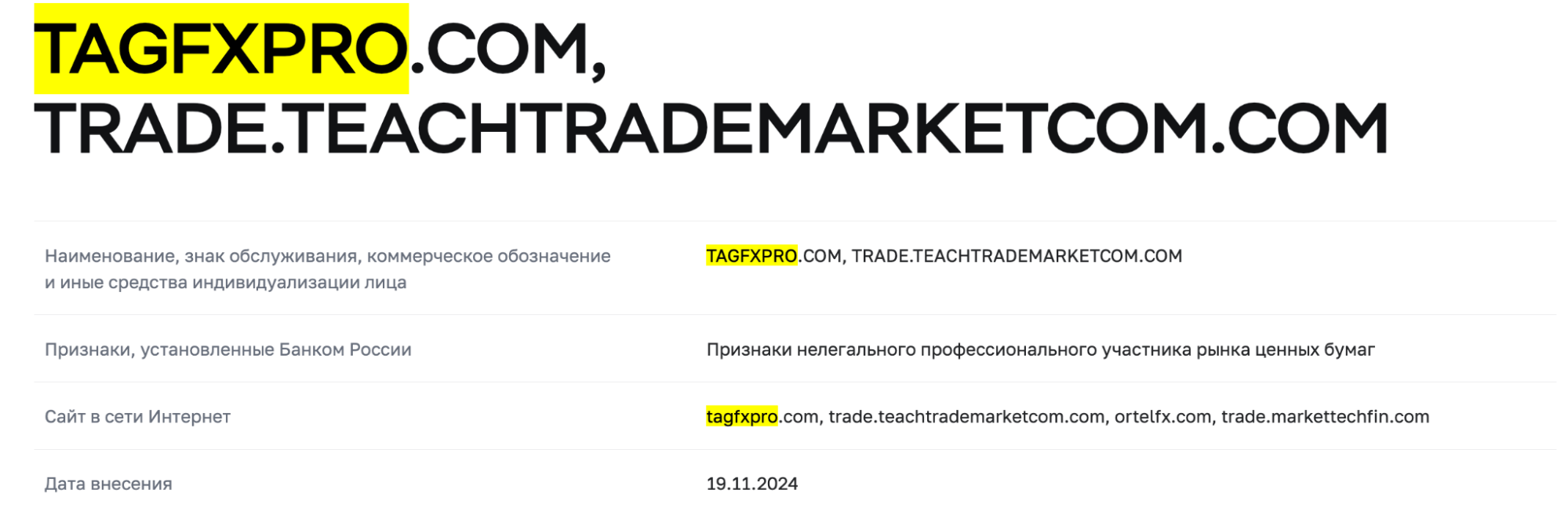 инфо о сайте Tag Fx LTD