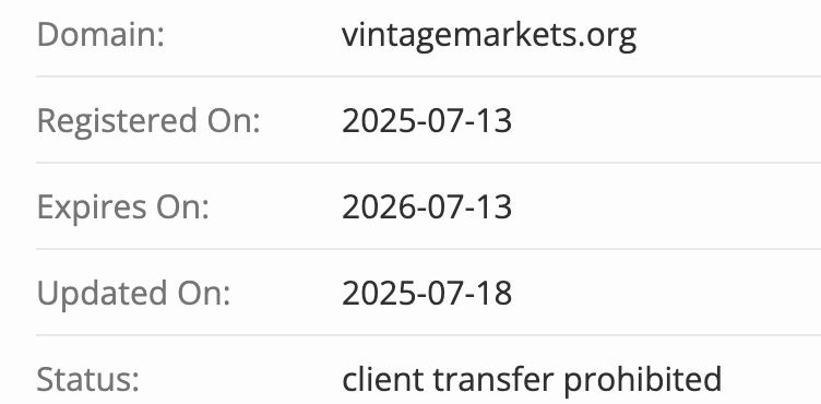 домен Vintage Markets Limited