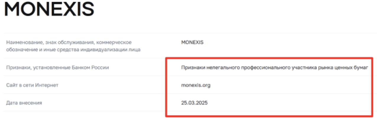 информация о MONEXIS Inc.