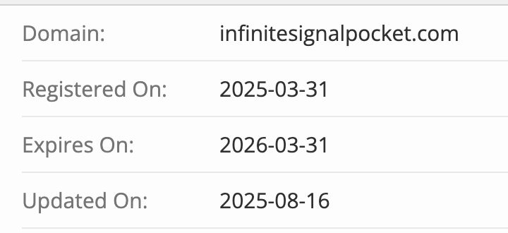 домен INFINITE SIGNAL POCKET