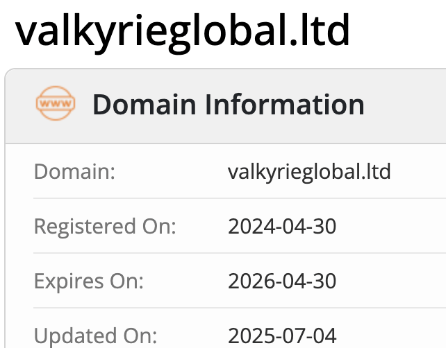 домен Valkyrie Global Ltd
